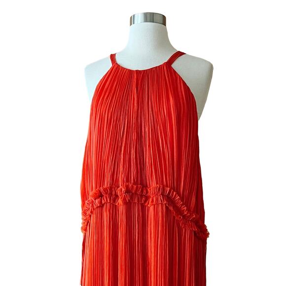 MARIA LUCIA HOHAN Maella Silk Tent Dress Red Chiffon Ruffled Plisse Halter Gown - Picture 6 of 16